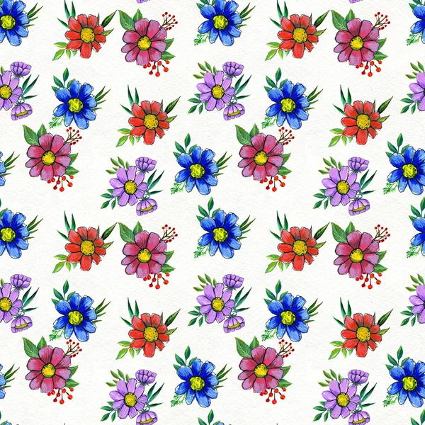 Безшовний візерунок з різнокольоровими квітами — стокове фото
