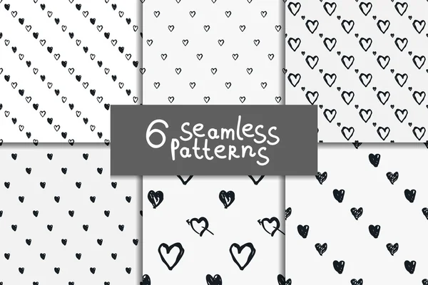 Doodle seamless pattern set with hearts — Stock Vector