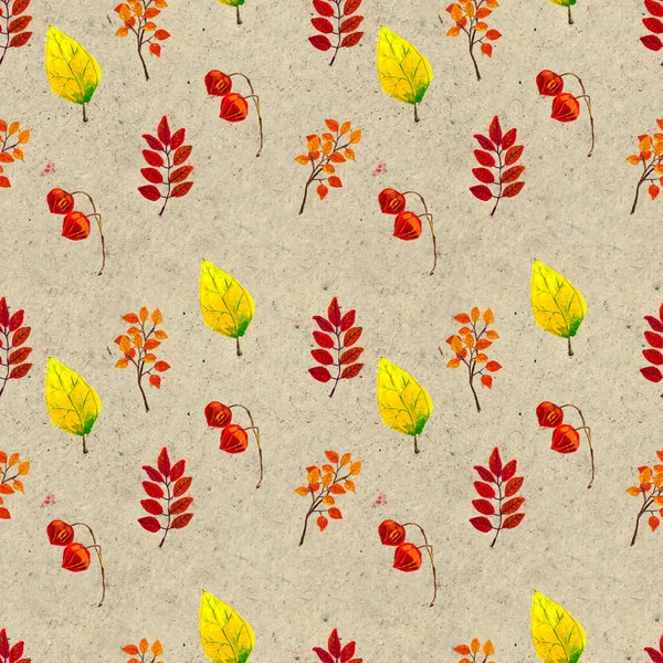 Autumn watercolor hand drawn seamless pattern with colorful leaves — Stock Photo, Image