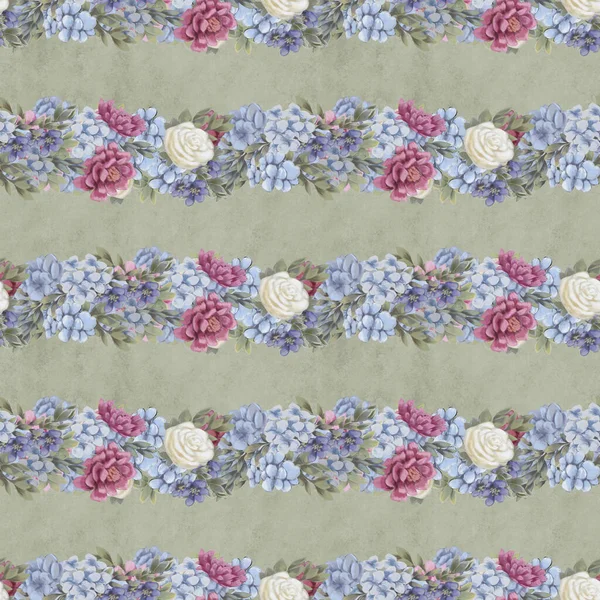 Watercolor floral seamless pattern. Hand painted flowers, greeting card template or wrapping paper — Stock Photo, Image