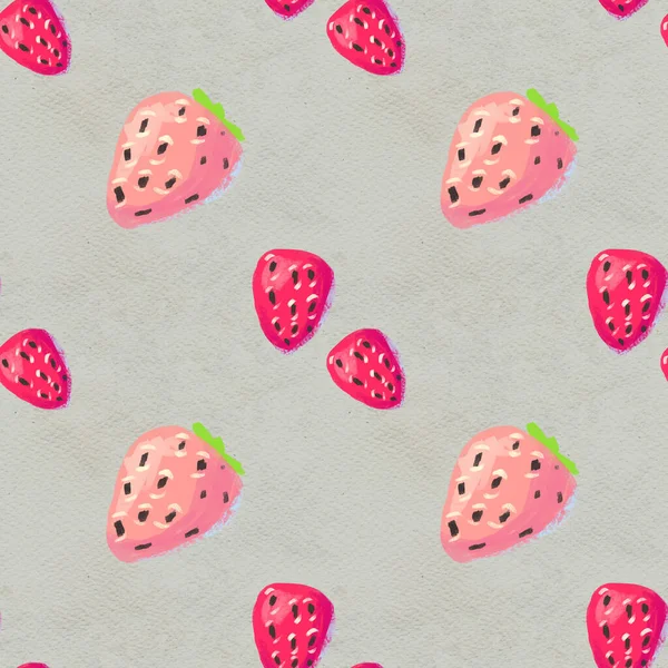 Sömlöst mönster med mogna jordgubbar. Handritad konsistens med bär akvarell bakgrund — Stockfoto