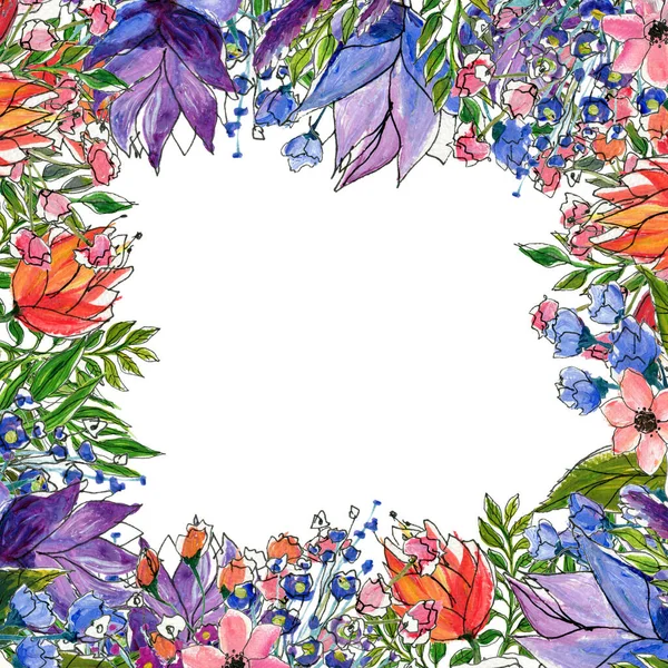 Bordo fiore acquerello — Foto Stock