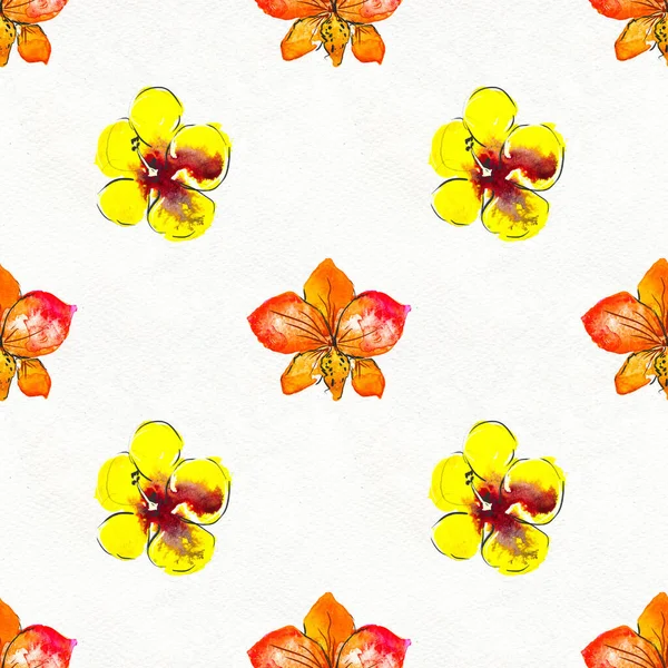 Seamless pattern With Tropical Flowers. Watercolor Background — Stock Photo, Image