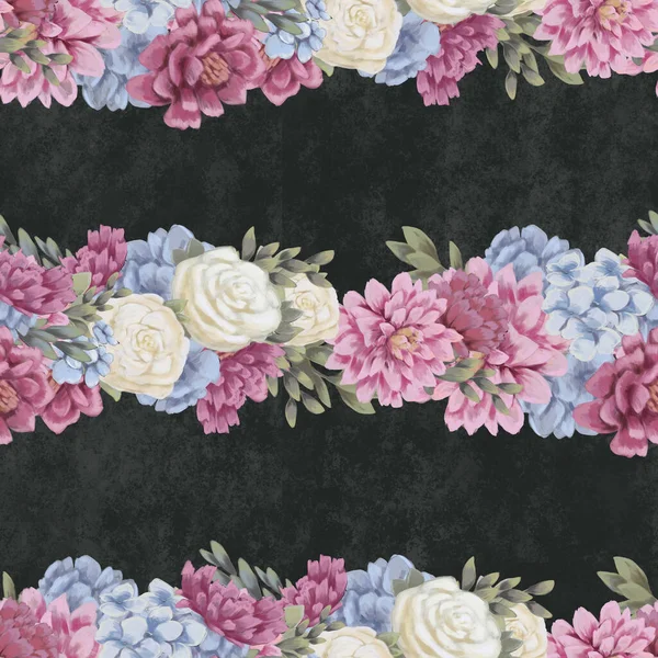 Aquarell florales nahtloses Muster. Handbemalte Blumen, Grußkarten-Vorlage oder Geschenkpapier — Stockfoto