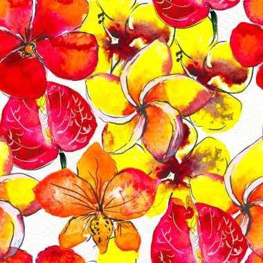 Tropik çiçeklerle kusursuz desen. Suluboya Arkaplanı