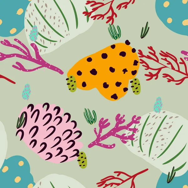 美しいサンゴと明るい水中シームレスパターン. — ストックベクタ