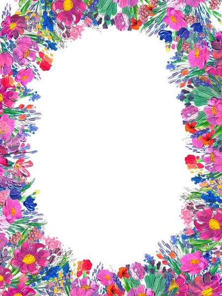 Hand-painted floral border. Wildrlowers on white background — Stock Photo, Image