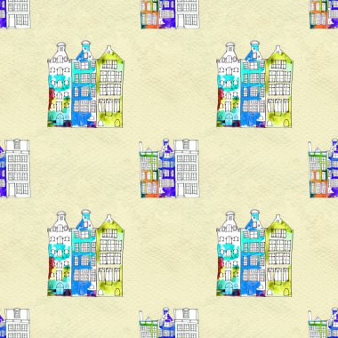 Kusursuz desenler suluboya Amsterdam evleri