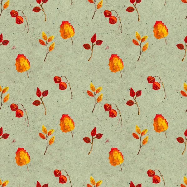 Autumn watercolor hand drawn seamless pattern with colorful leaves — Stock Photo, Image