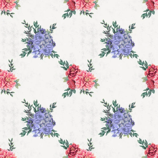 Watercolor floral seamless pattern. Hand painted flowers, greeting card template or wrapping paper — Stock Photo, Image