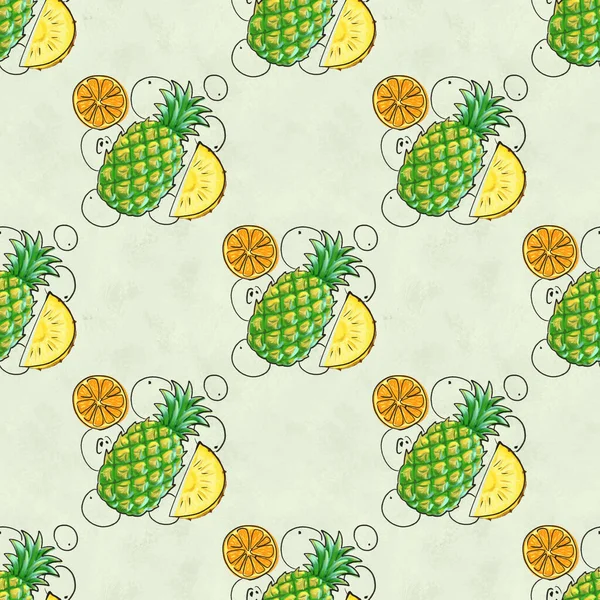 Hand drawn seamless pattern. Summer background with exotic fruits. — Stock Photo, Image