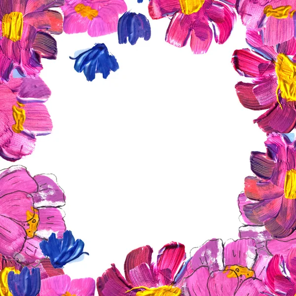 Hand-painted floral frame. Wildrlowers on white background