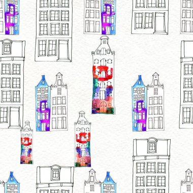 Kusursuz desenler suluboya Amsterdam evleri