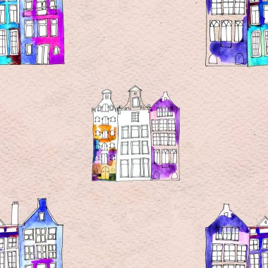 Kusursuz desenler suluboya Amsterdam evleri