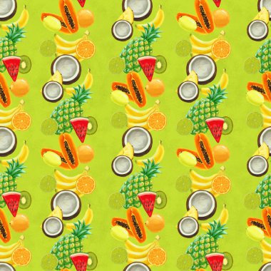 El çizimi pürüzsüz desen. Egzotik meyveli yaz arkaplanı.