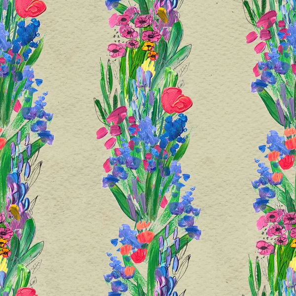 Seamless pattern with flowers. Watercolor or acrylic painting. Hand drawn floral background. — Stock Photo, Image