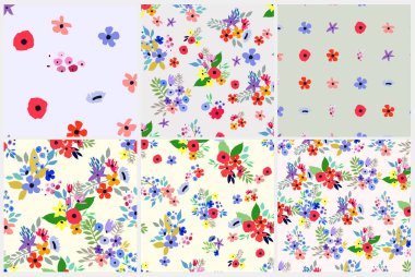 Kusursuz desen ayarlandı. Çiçekli vektör desenli kır çiçekleri. Romantik arkaplan koleksiyonu