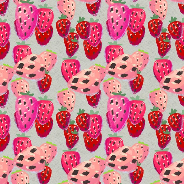 Sömlöst mönster med mogna jordgubbar. Handritad konsistens med bär akvarell bakgrund — Stockfoto