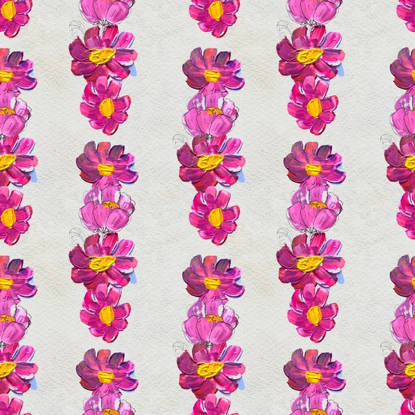 Naadloos patroon met bloemen. Aquarelverf of acrylverf. Met de hand getekend bloemen achtergrond. — Stockfoto
