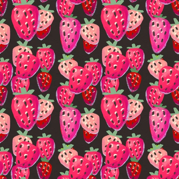 딸기가 익은 무미건조 한 패턴. 열매 물감 배경으로 손으로 그린 질감 — 스톡 사진