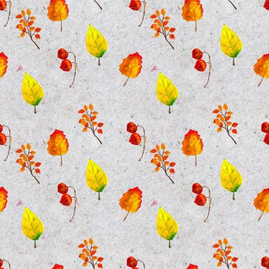 Sonbahar suluboya eli renksiz yapraklarla pürüzsüz desen çizdi