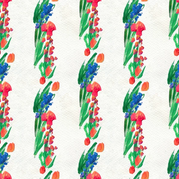 꽃이 피는 무미건조 한 패턴. 수채화 또는 아크릴 페인팅. 손으로 그린 꽃무늬. — 스톡 사진