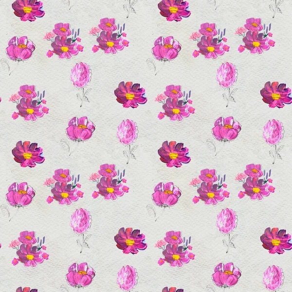 Nahtloses Muster mit Blumen. Aquarell oder Acrylmalerei. Handgezeichneter floraler Hintergrund. — Stockfoto