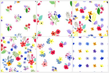 Kusursuz desen ayarlandı. Çiçekli vektör desenli kır çiçekleri. Romantik arkaplan koleksiyonu