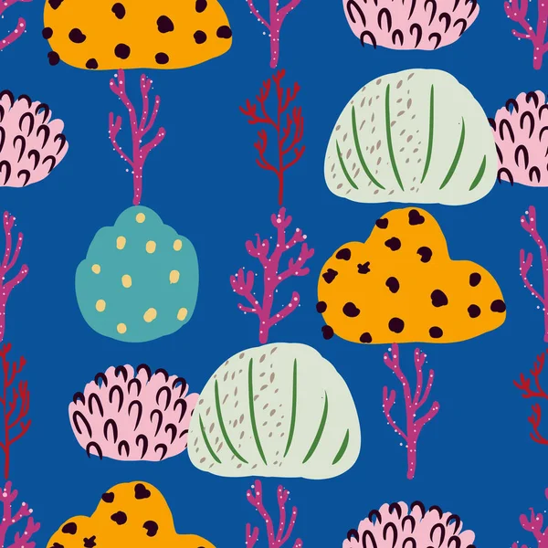 Helder onderwater naadloos patroon met prachtige koralen. — Stockvector