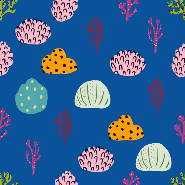 Helder onderwater naadloos patroon met prachtige koralen. — Stockvector