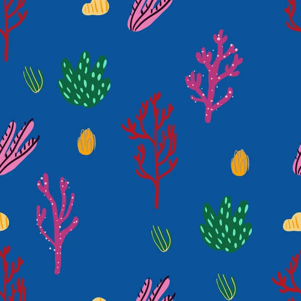 Bright underwater seamless pattern with beautiful corals. — Stock Vector