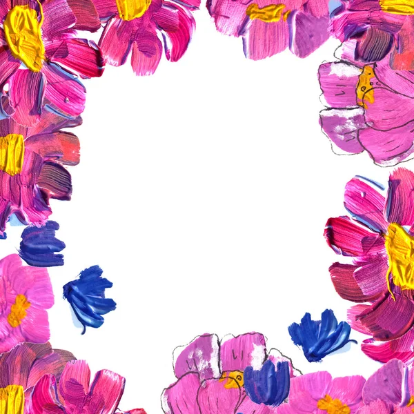 Hand-painted floral frame. Wildrlowers on white background — Stock Photo, Image