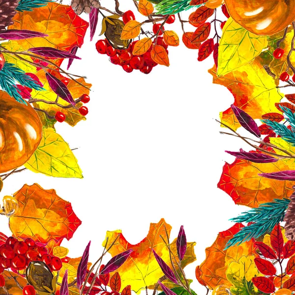 Podzim opouští hranice. Akvarel ručně kreslený rám — Stock fotografie