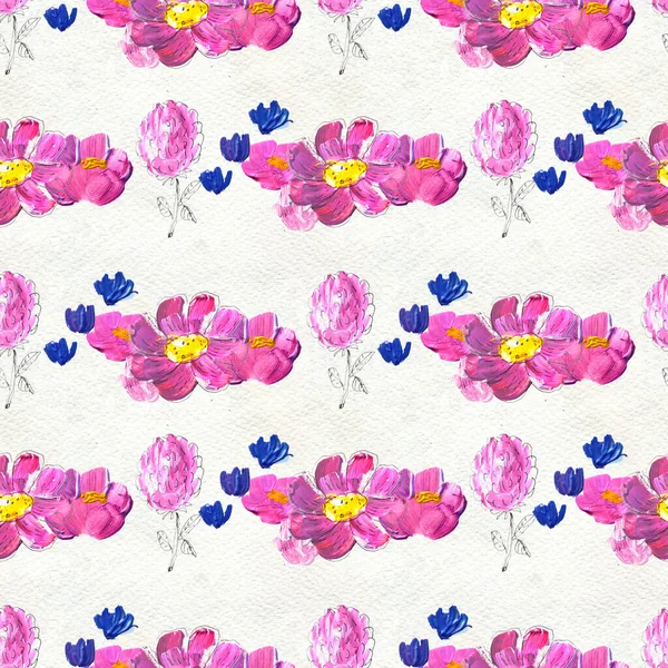 Seamless pattern with flowers. Watercolor or acrylic painting. Hand drawn floral background. — Stock Photo, Image