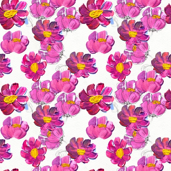 Seamless pattern with flowers. Watercolor or acrylic painting. Hand drawn floral background. — Stock Photo, Image