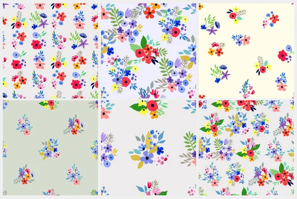 Kusursuz desen ayarlandı. Çiçekli vektör desenli kır çiçekleri. Romantik arkaplan koleksiyonu