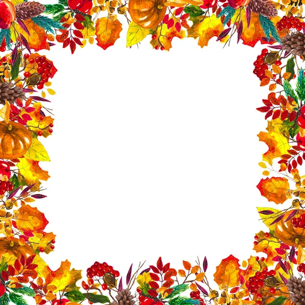 Autumn leaves border. Watercolor hand drawn frame — Stock Photo, Image