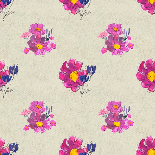 Seamless pattern with flowers. Watercolor or acrylic painting. Hand drawn floral background. — Stock Photo, Image