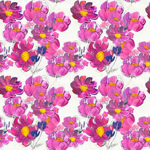 Seamless pattern with flowers. Watercolor or acrylic painting. Hand drawn floral background. — Stock Photo, Image