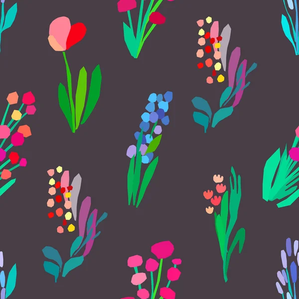 Modèle sans couture avec des fleurs, fond vectoriel végétal. — Image vectorielle