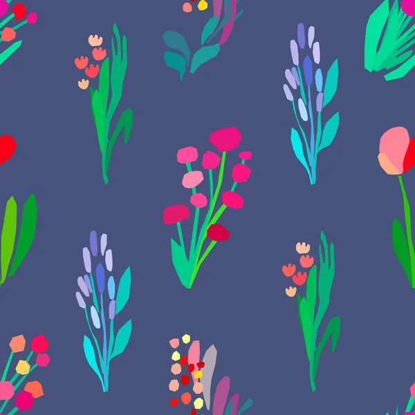 Patrón sin costura con flores, fondo de vector de plantas. — Vector de stock