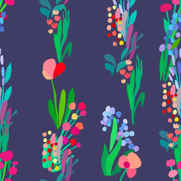Nahtloses Muster mit Blumen, Pflanzenvektorhintergrund. — Stockvektor