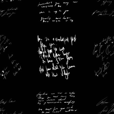 Kusursuz vektör deseni. Siyah arkaplanda beyaz metin.