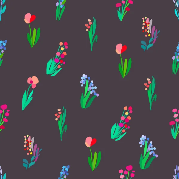 Seamless pattern with flowers, plant vector background. — Stock Vector