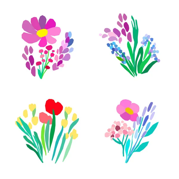 白い背景に花のセット、春の花束. — ストックベクタ