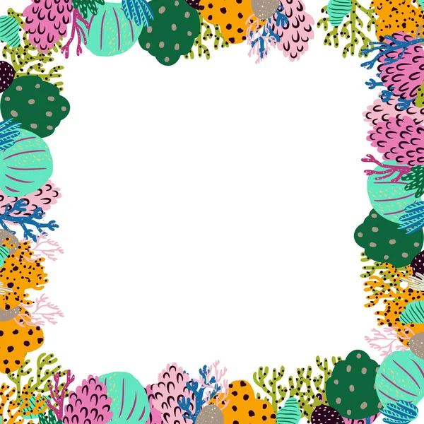 Абстрактна рамка з квітів, коралів і гілок. Морські заводи. Векторні ілюстрації . — стоковий вектор