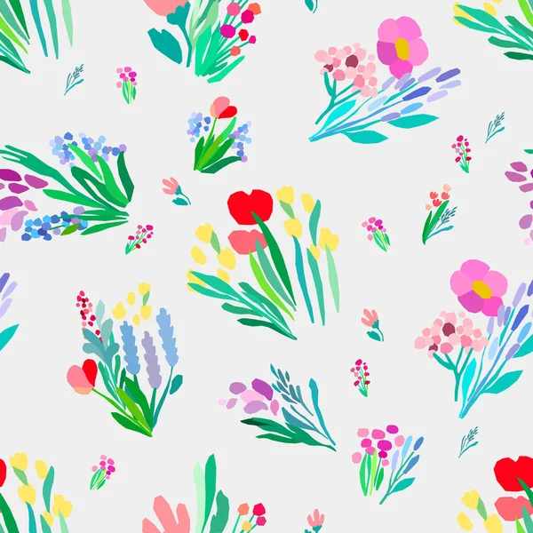 花、植物ベクトルの背景とシームレスなパターン. — ストックベクタ