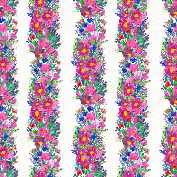 Seamless pattern with flowers. Watercolor or acrylic painting. Hand drawn floral background. — Stock Photo, Image