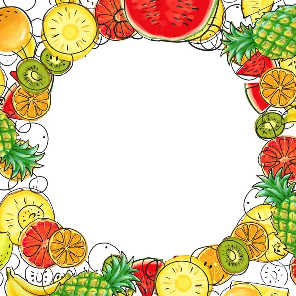 Hand drawn Exotic Fruit frame isolated on white background