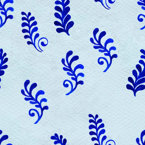 Голубой цветочный узор на фоне российского гжеля — стоковое фото